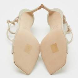 مملوكة مسبقًا Jimmy Choo Metallic Silver Glitter and Leather Sandals Size 40