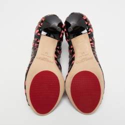 Pre Owned Jimmy Choo Black/Pink Mesh and Patent Leather Boots Size 37