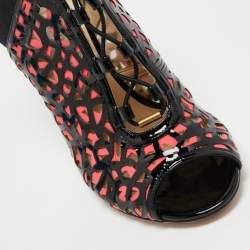 Pre Owned Jimmy Choo Black/Pink Mesh and Patent Leather Boots Size 37