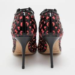 Pre Owned Jimmy Choo Black/Pink Mesh and Patent Leather Boots Size 37