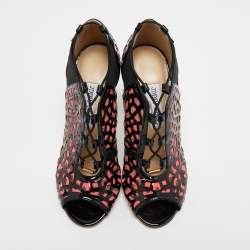 Pre Owned Jimmy Choo Black/Pink Mesh and Patent Leather Boots Size 37