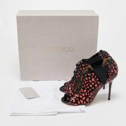 Pre Owned Jimmy Choo Black/Pink Mesh and Patent Leather Boots Size 37