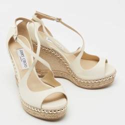 Pre Owned Jimmy Choo Cream Leather Dakota Wedge Sandals Size 39