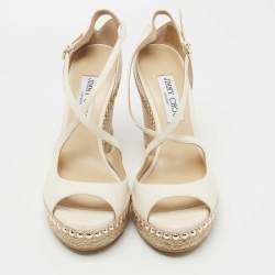 Pre Owned Jimmy Choo Cream Leather Dakota Wedge Sandals Size 39