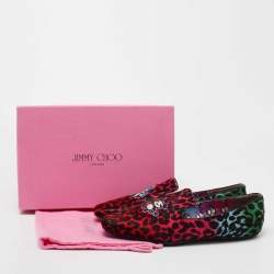 Jimmy Choo Multicolor Leopard Print Calf Hair Embroidered Smoking Slippers Size 39