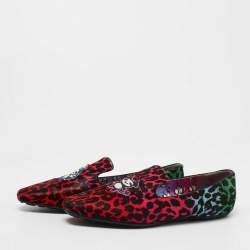 Jimmy Choo Multicolor Leopard Print Calf Hair Embroidered Smoking Slippers Size 39