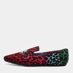 Jimmy Choo Multicolor Leopard Print Calf Hair Embroidered Smoking Slippers Size 39