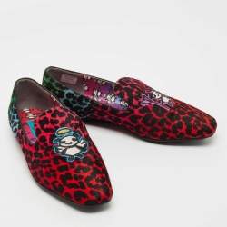 Jimmy Choo Multicolor Leopard Print Calf Hair Embroidered Smoking Slippers Size 39