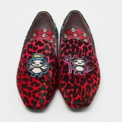Jimmy Choo Multicolor Leopard Print Calf Hair Embroidered Smoking Slippers Size 39