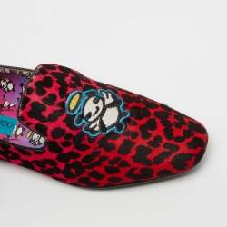 Jimmy Choo Multicolor Leopard Print Calf Hair Embroidered Smoking Slippers Size 39
