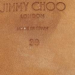 Pre Owned Jimmy Choo Silver Glitter Velvet and Leather  Nanda Slides Size 39