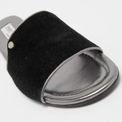 Pre Owned Jimmy Choo Silver Glitter Velvet and Leather  Nanda Slides Size 39