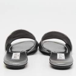 Pre Owned Jimmy Choo Silver Glitter Velvet and Leather  Nanda Slides Size 39