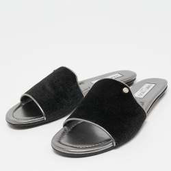 Pre Owned Jimmy Choo Silver Glitter Velvet and Leather  Nanda Slides Size 39