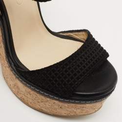 Pre Owned Jimmy Choo Black Textured Suede Naylor Cork Platform Sandals Size 35