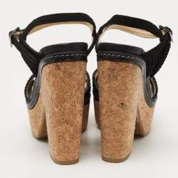 Pre Owned Jimmy Choo Black Textured Suede Naylor Cork Platform Sandals Size 35
