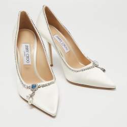 Pre Owned Jimmy Choo White  Satin Love Pumps Size 40