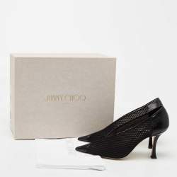 Pre Owned Jimmy Choo Black Leather and Mesh Pointed Toe Pumps Size 38