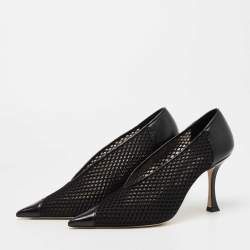 Pre Owned Jimmy Choo Black Leather and Mesh Pointed Toe Pumps Size 38