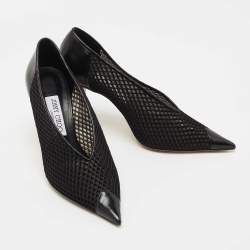 Pre Owned Jimmy Choo Black Leather and Mesh Pointed Toe Pumps Size 38