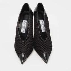 Pre Owned Jimmy Choo Black Leather and Mesh Pointed Toe Pumps Size 38