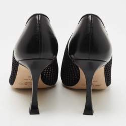 Pre Owned Jimmy Choo Black Leather and Mesh Pointed Toe Pumps Size 38