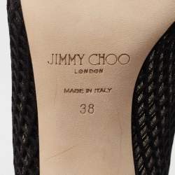 Pre Owned Jimmy Choo Black Leather and Mesh Pointed Toe Pumps Size 38