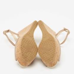 مملوكة مسبقًا Jimmy Choo Metallic Laminated Suede Perla Cork Wedge Sandals Size 38.5