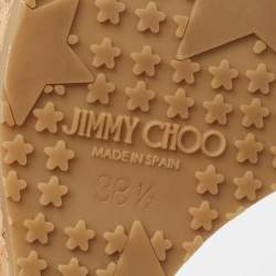 مملوكة مسبقًا Jimmy Choo Metallic Laminated Suede Perla Cork Wedge Sandals Size 38.5