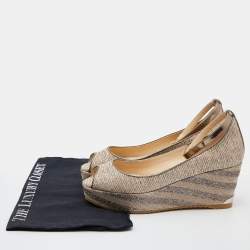 Pre Owned Jimmy Choo Metallic Woven Fabric and Leather Platform Pumps Size 36.5