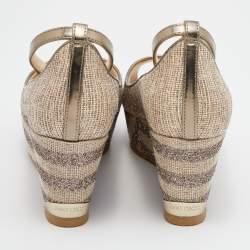 Pre Owned Jimmy Choo Metallic Woven Fabric and Leather Platform Pumps Size 36.5