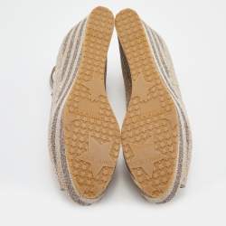 Pre Owned Jimmy Choo Metallic Woven Fabric and Leather Platform Pumps Size 36.5