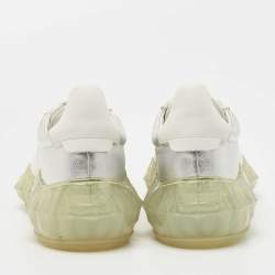 Pre Owned Jimmy Choo Silver/White Leather Diamond Sneakers Size 37