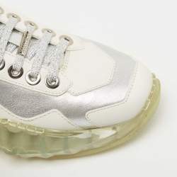 Pre Owned Jimmy Choo Silver/White Leather Diamond Sneakers Size 37