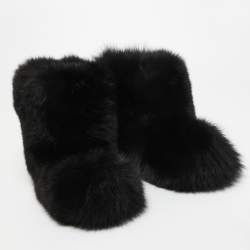 Pre Owned Jimmy Choo Black Fox Fur Ankle Boots Size 39