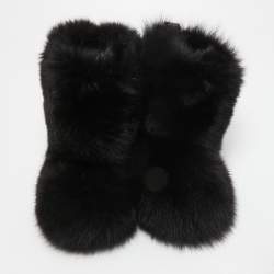 Pre Owned Jimmy Choo Black Fox Fur Ankle Boots Size 39