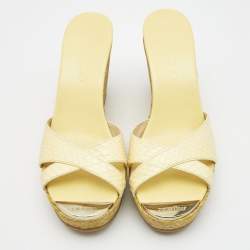 Pre Owned Jimmy Choo Yellow Python Leather Prima Wedge Sandals Size  38.5