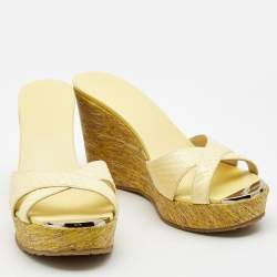Pre Owned Jimmy Choo Yellow Python Leather Prima Wedge Sandals Size  38.5