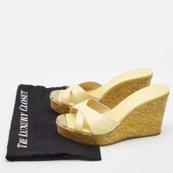 Pre Owned Jimmy Choo Yellow Python Leather Prima Wedge Sandals Size  38.5