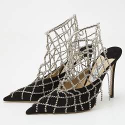 Pre Owned Jimmy Choo Black Suede Scotty Crystal Embellished Pointed Toe Booties Size 42