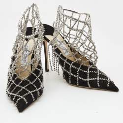 Pre Owned Jimmy Choo Black Suede Scotty Crystal Embellished Pointed Toe Booties Size 42