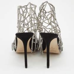 Pre Owned Jimmy Choo Black Suede Scotty Crystal Embellished Pointed Toe Booties Size 42