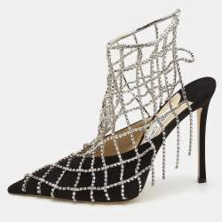 Pre Owned Jimmy Choo Black Suede Scotty Crystal Embellished Pointed Toe Booties Size 42