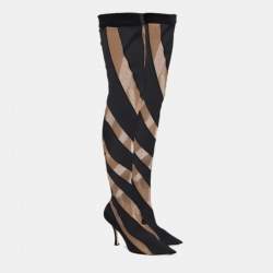 Pre Owned Jimmy Choo-X-Mugler Two Tone Fabric and Net JCxM Over the Knee Boots Size 40