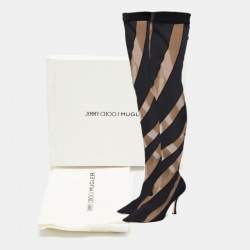 Pre Owned Jimmy Choo-X-Mugler Two Tone Fabric and Net JCxM Over the Knee Boots Size 40
