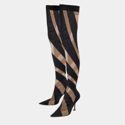 Pre Owned Jimmy Choo-X-Mugler Two Tone Fabric and Net JCxM Over the Knee Boots Size 40