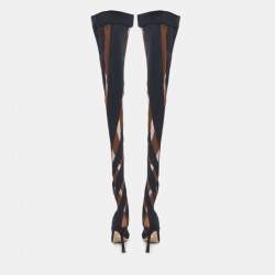 Pre Owned Jimmy Choo-X-Mugler Two Tone Fabric and Net JCxM Over the Knee Boots Size 40