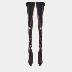 Pre Owned Jimmy Choo-X-Mugler Two Tone Fabric and Net JCxM Over the Knee Boots Size 40