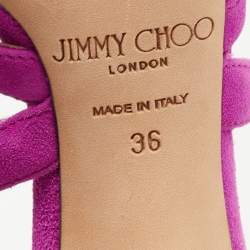 Pre Owned Jimmy Choo Purple Suede Dillan Caged Ankle Strap Sandals Size 36