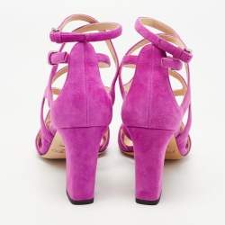 Pre Owned Jimmy Choo Purple Suede Dillan Caged Ankle Strap Sandals Size 36